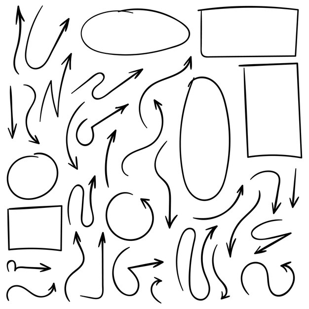 Arrows and abstract shapes doodle writing design vector set black