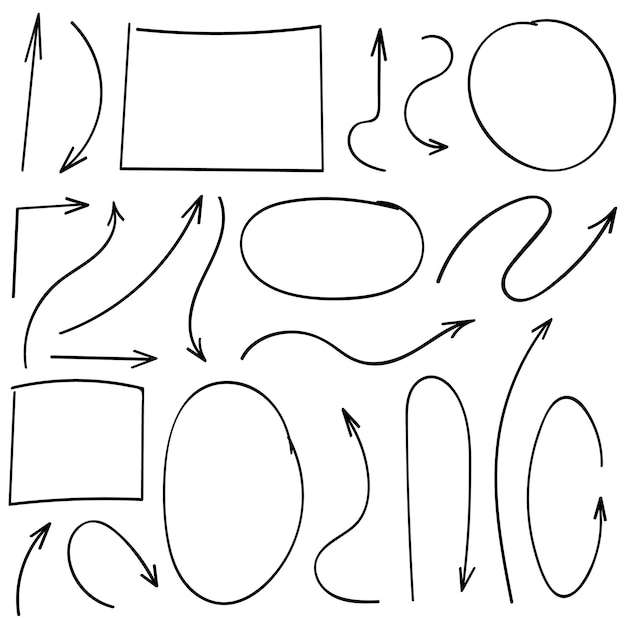 Arrows and abstract shapes doodle writing design vector set black