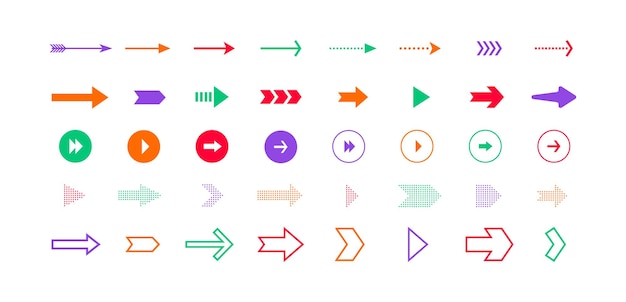 Arrows icons. Set of colored vector arrows isolated on white background. Vector illustration.