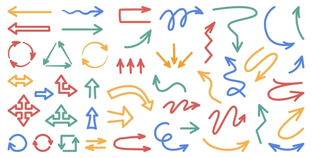 Arrows or pointers isolated flat cartoon icons set