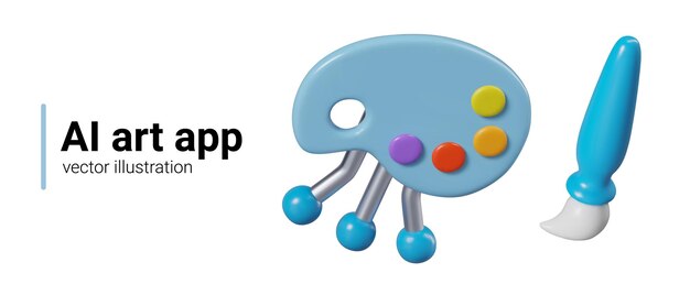 Art created by artificial intelligence 3D palette with processor legs brush paints