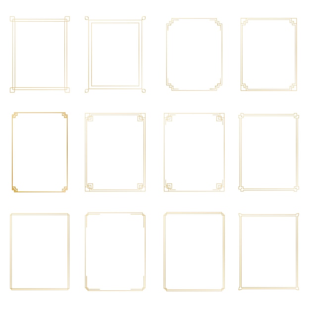 Art Deco gold horizontal frames and borders collection 2. Trendy gatsby design elements. Retro style. Isolated. Vector.