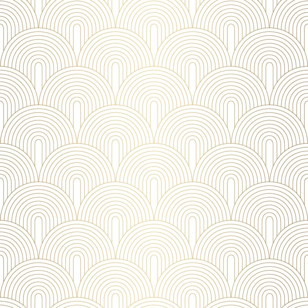 Art Deco Pattern Seamless white and gold background Metallic shells or scales lace ornament Minimalistic geometric design Vector lines 192030s motifs Luxury vintage illustration Wedding ornate