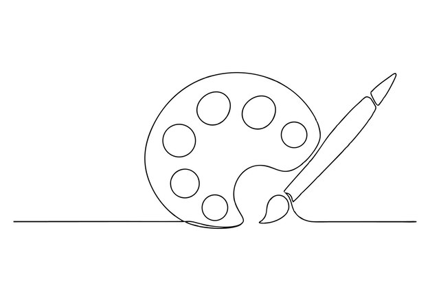 Art Palette and Brush Continuous Line Drawing