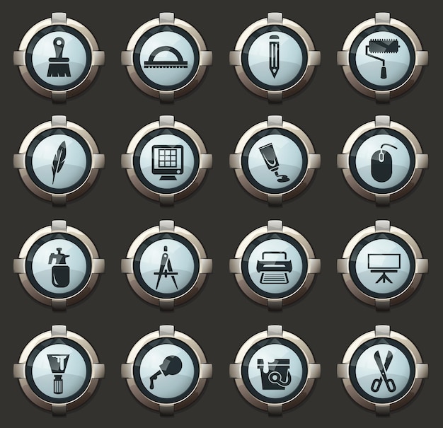 art tools vector stylish round buttons for mobile applications and web