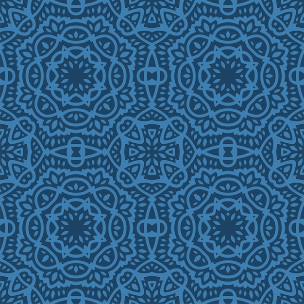 Art with blue tribal floral tile pattern