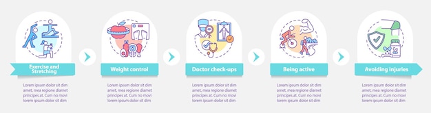 Arthritis prevention vector infographic template. Risk reduction presentation outline design elements. Data visualization with 5 steps. Process timeline info chart. Workflow layout with line icons