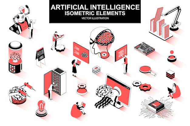 Artificial intelligence 3d isometric line elements