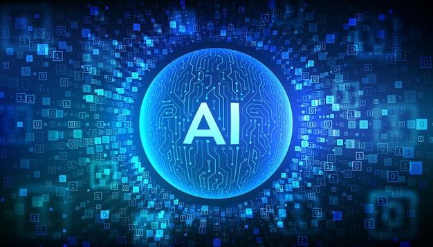 Artificial intelligence Abstract circuit board sphere AI Neural networks Binary code background