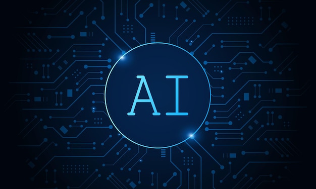 Artificial Intelligence AI chipset on circuit board futuristic Technology Concept