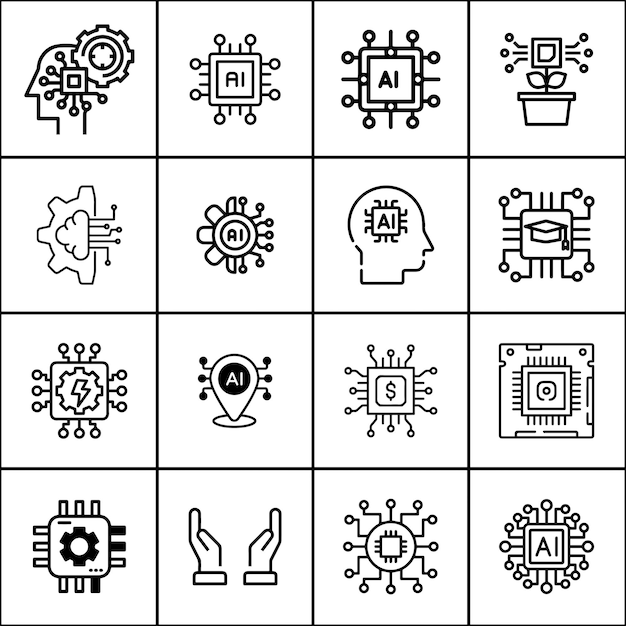 Artificial Intelligence and Technology Icons Set