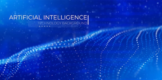 artificial intelligence concept. abstract blue particle background. flow wave with dot landscape. digital data structure. future mesh or sound grid. pattern point visualization.