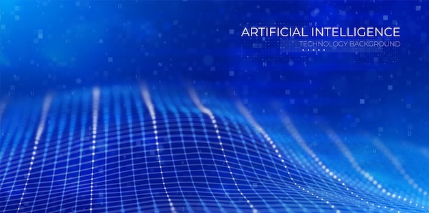 artificial intelligence concept abstract blue particle background flow wave with dot landscape