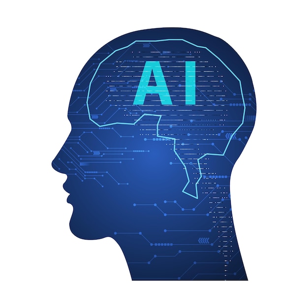 artificial intelligence concept creative outline with circuit boards and binary data flowing