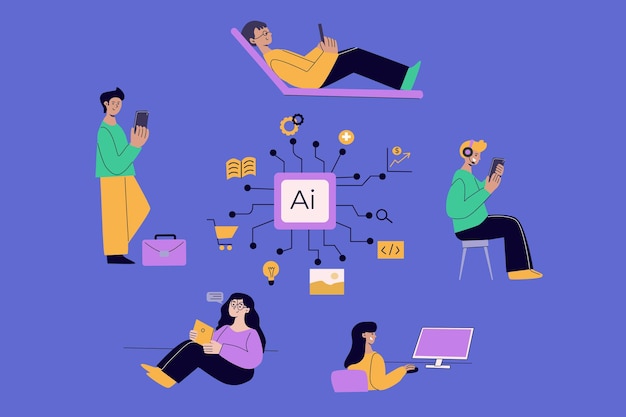 Artificial intelligence concept with people Flat vector illustration