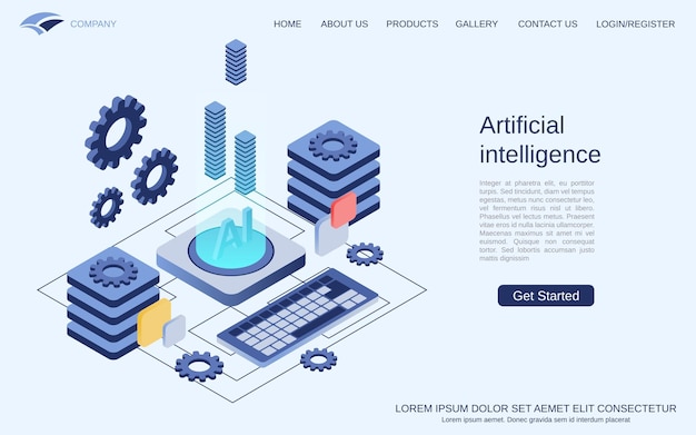 Artificial intelligence digital mind technology flat 3d isometric vector concept illustration