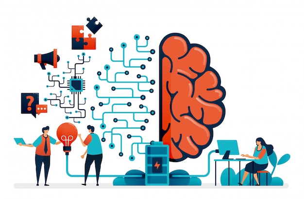 artificial intelligence for problem solving. artificial brain network system. intelligence technology for question n answer, ideas, completing task, promotion.