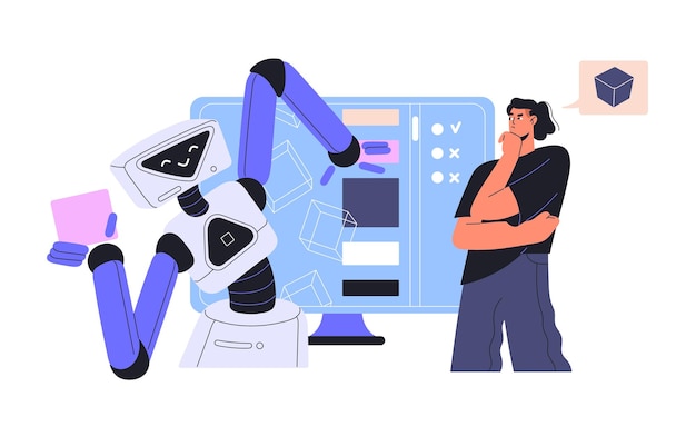 Artificial intelligence help to create shape Designer work using AI modern technology smart computer Machine learning Neural networks concept flat isolated vector illustration on white background