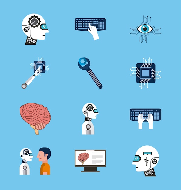 Artificial intelligence icons set technology