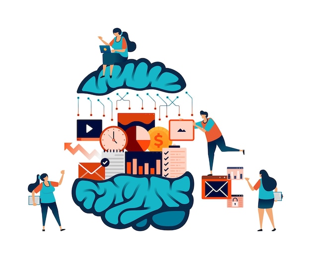 Artificial intelligence illustration of adding tasks and jobs for learning by AI tech programs in speeding up in handling and solving problems Can be used for mobile app website web flyer poster ad