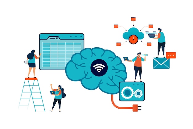Artificial intelligence illustration of explain and analyze accounting spreadsheets task using ai office jobs problem solved with ai energy Can be used for mobile app website web flyer poster ad
