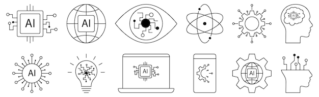 Artificial intelligence line icons set