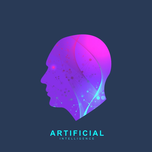 Artificial Intelligence Logo. Artificial Intelligence and Machine Learning Concept. Vector symbol AI. Neural networks and another modern technologies concepts. Technology sci-fi concept.