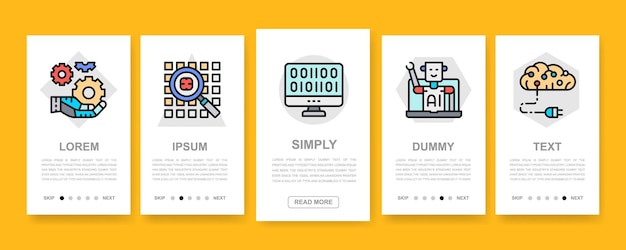 artificial intelligence mobile app screens set robotics chatbot database banner illustration