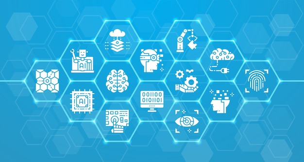 Artificial Intelligence modern icons line banner Banking  illustration concept for web design