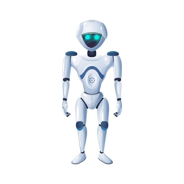 artificial intelligence robot isolated helper assistant of future isolated cartoon character vector android mechanical electronic automation with blue glowing eyes smart computer humanoid mascot