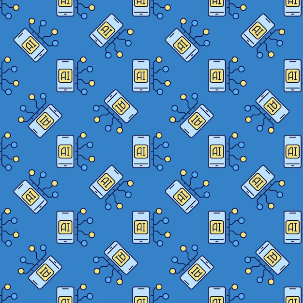 artificial intelligence smart phone gadget vector ai smartphone colored seamless pattern