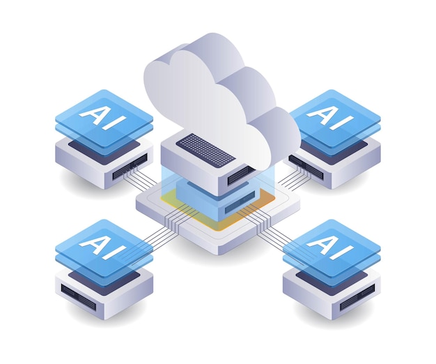 Artificial intelligence technology cloud server illustration