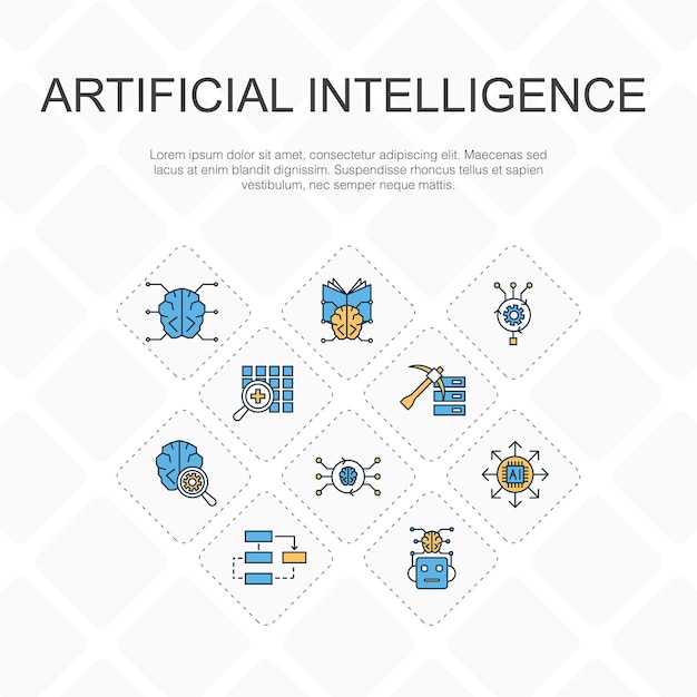 artificial intelligence trendy line icons concept thin line design with machine learning algorithm deep learning neural network icons