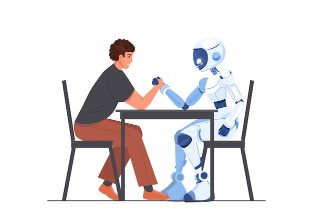 Artificial intelligence vs human Technologies and competition concept