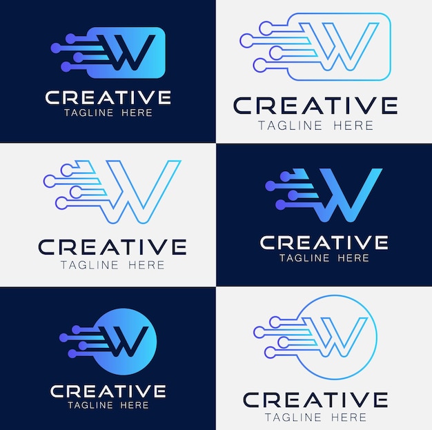 Artificial intelligence with letter W network technology Analysis logo vector design concept