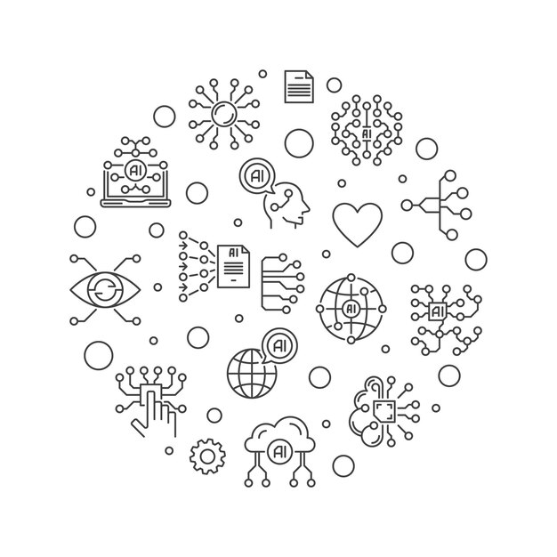 Artificial Neural Networks line round banner Vector Information Processing illustration