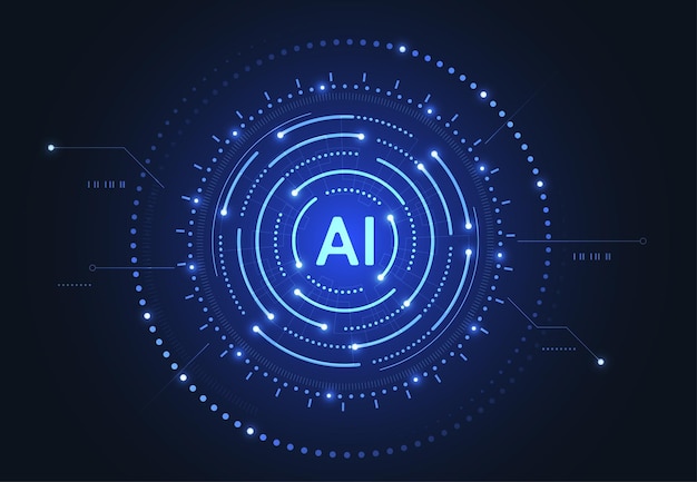 Artificiell intelligens-chipset på kretskort i futuristiskt konceptteknik konstverk för webb banner kort omslag Vektorillustration