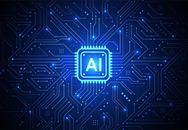 Artificiell intelligens-kretsuppsättning på kretskort i futuristisk konceptteknikkonstverk