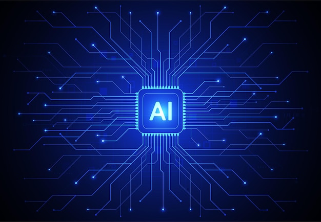 Artificiell intelligens-kretsuppsättning på kretskort i futuristisk konceptteknikkonstverk
