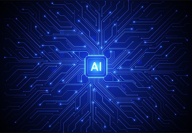 Artificiell intelligens-kretsuppsättning på kretskort i futuristisk konceptteknikkonstverk