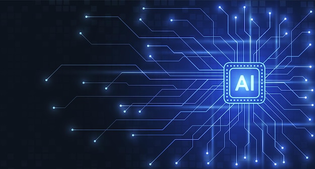 Artificiell intelligens-kretsuppsättning på kretskort i futuristisk konceptteknikkonstverk