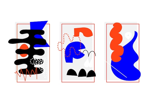 Artistic Collection Of Posters set In Handmade Technique Bright bold design elements collection for Motion textile Magazine etc Abstract Shapes Template Orange Blue Black colors
