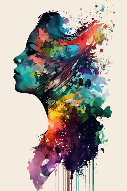 artistic multicolored paint female portrait