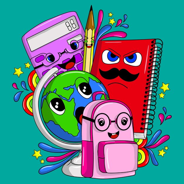 artwork illustration and t shirt design school tools cute character