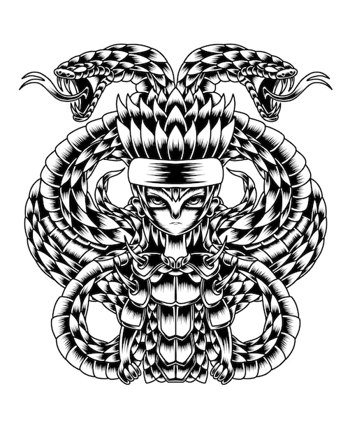 Artwork Illustration Youth With Vicious Snake Companion Line Art