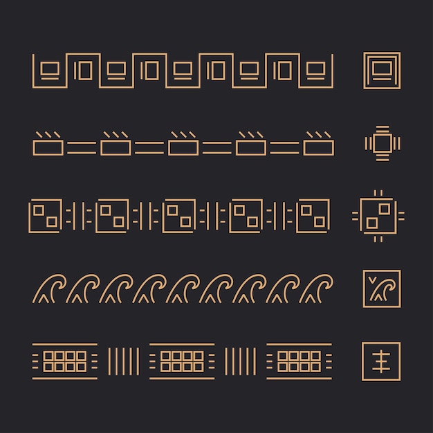 asian border and frame constructor vector set isolated on background.