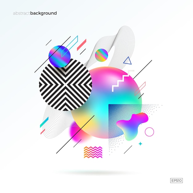Astract design with different geometric fluid linear and stipple shapes