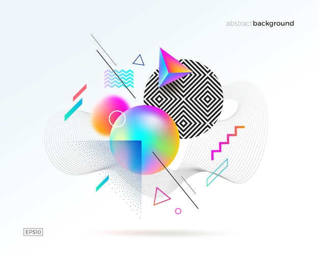 Astract design with different geometric fluid linear and stipple shapes