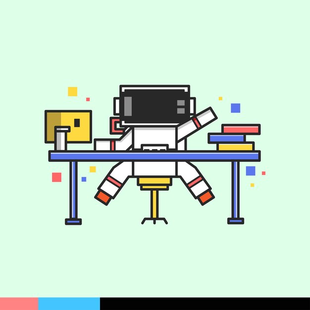 astronaut box working at the computer