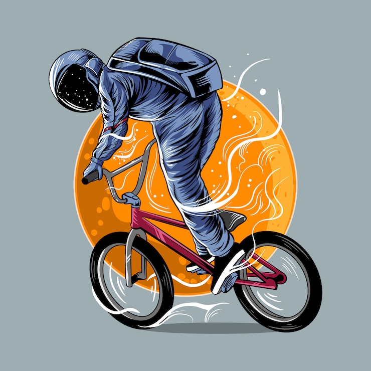 Vektor astronaut der kører bmx vektor illustration artwork med måne isoleret lyse farver design